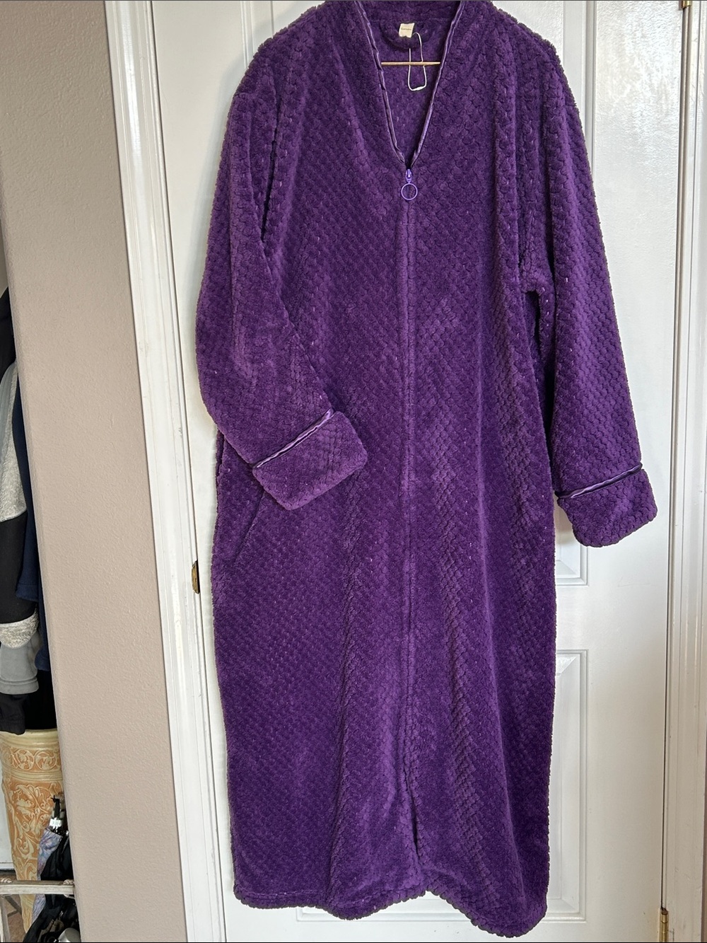 Plush Long Zip-Front Robe - Deep Purple-XL/XXL-NWOT